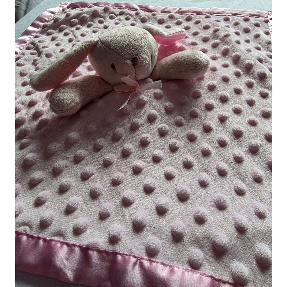 Pro Goleem Pink Bunny Lovey Plush Minky Dot Security Blanket Satin Like Trim